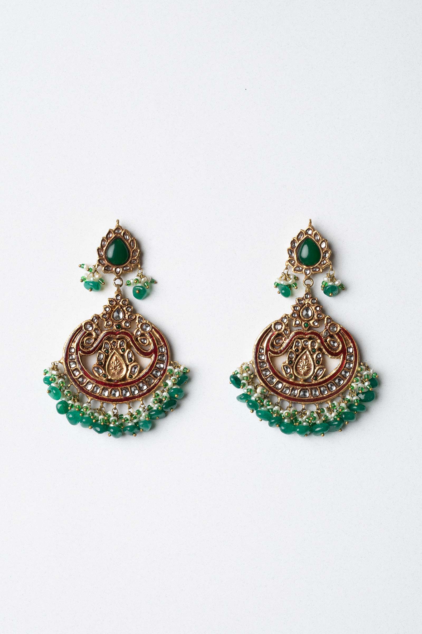 GOLD PLATED PEACOCK GREEN EARRINGS - Image 3