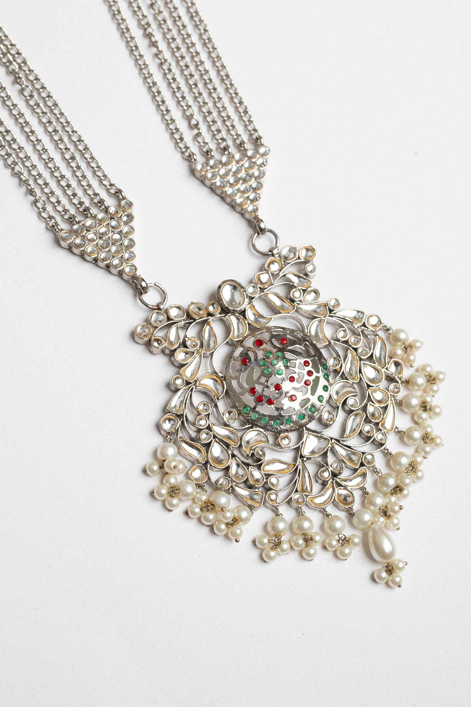 SILVER PLATED KUNDAN NECKLACE - Image 3